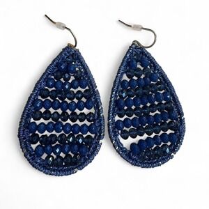 Blue‎ beaded tear drop earrings